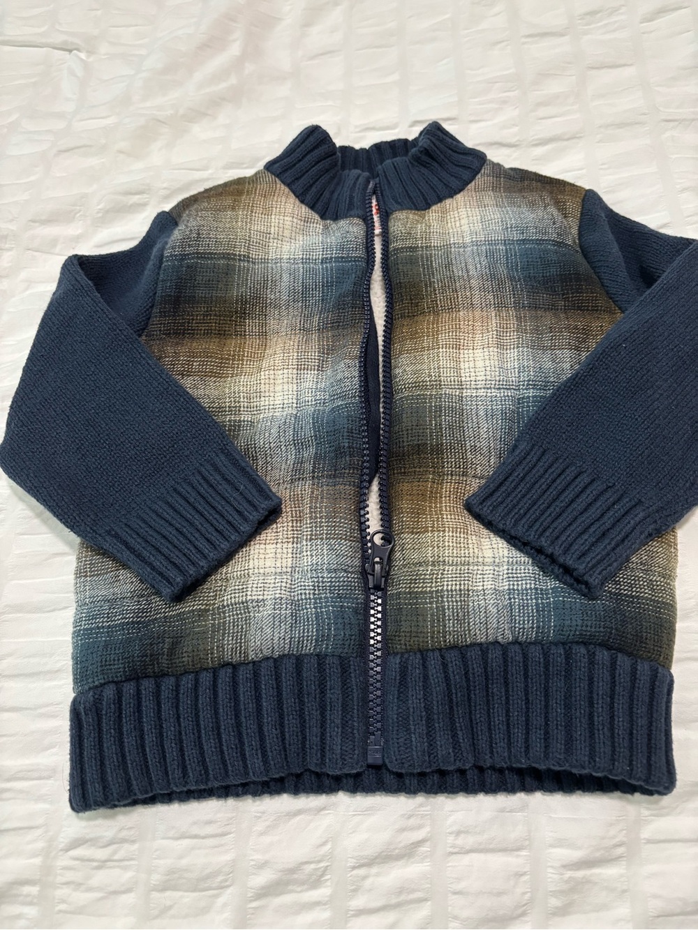 Cat & Jack Gradient Plaid Zip Cardigan in Navy and Tan